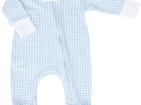 Blue Mini Checks Zipper Footie Supply