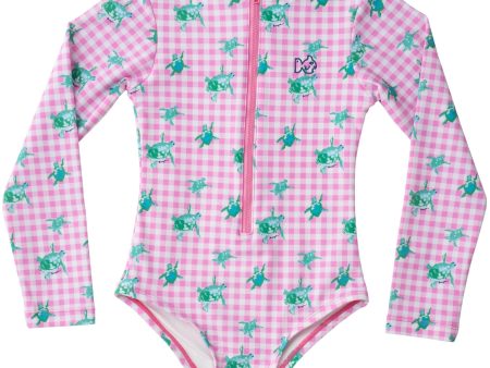 *PRE-ORDER* Surf & Turf One Piece - Fuchsia Gingham Turtle For Discount