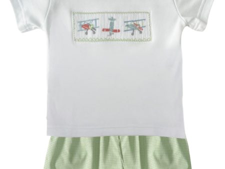 Airplane Smocked Short Set Online Hot Sale