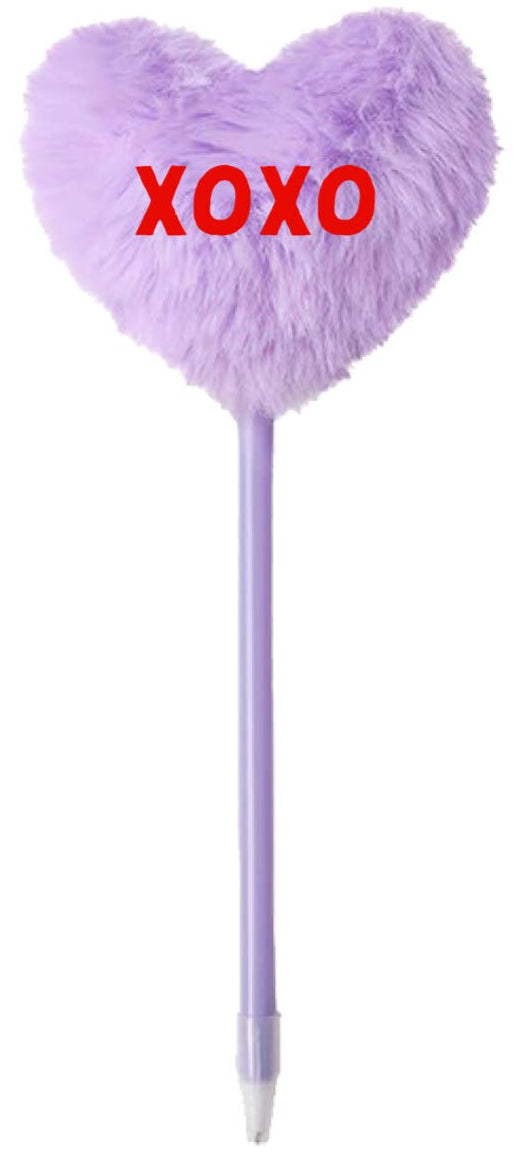 Purple XOXO Fuzzy Heart Pen Hot on Sale