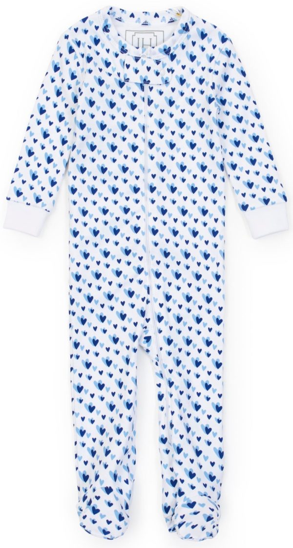 Parker Zipper Pajama - Heart to Heart Blue Fashion