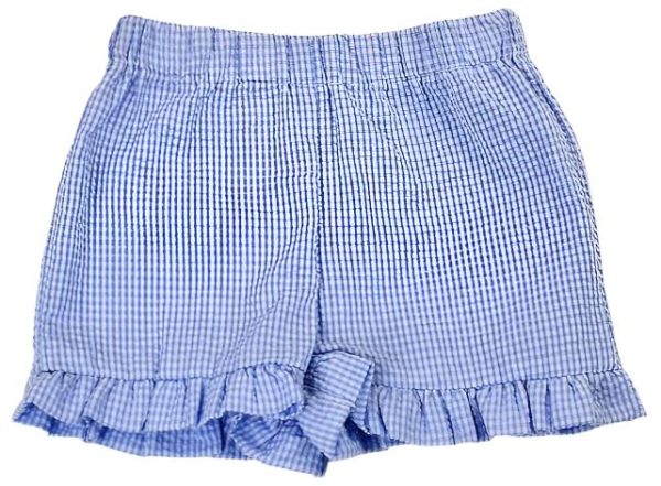 *PRE-ORDER* Girls Ruffle Seersucker Shorts - Blue Online now