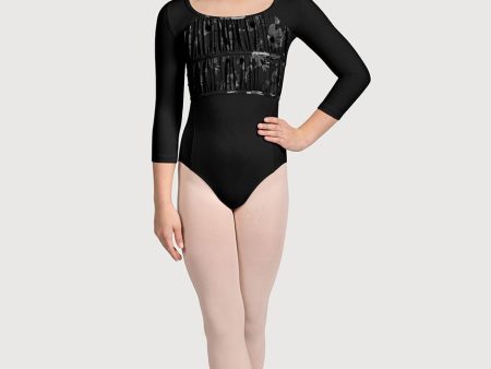 *Bloch - Sophie 3 4 Sleeve Floral Leotard - Child (CL5226) - Black For Discount