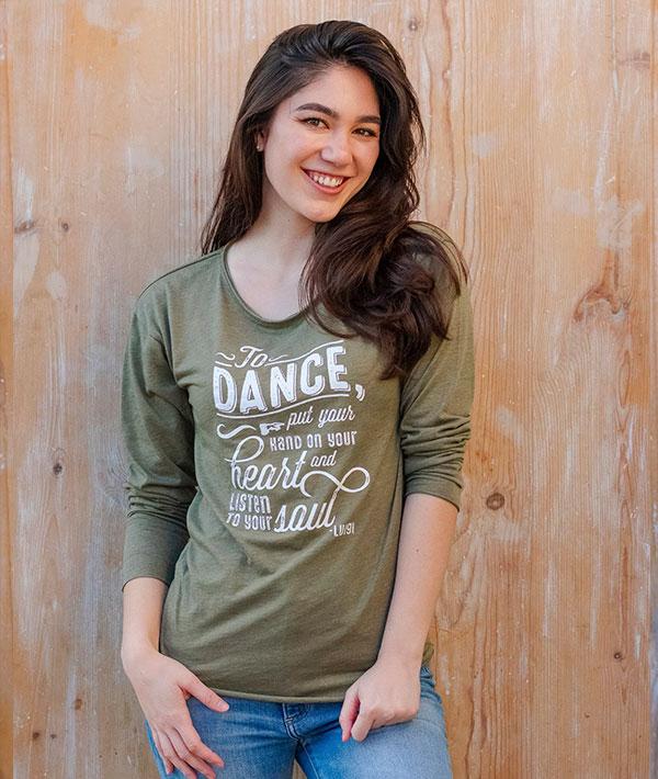 Covet Dance - Heart and Soul Long Sleeve Tee - Adult (HAS-LST) - Olive Green Cheap